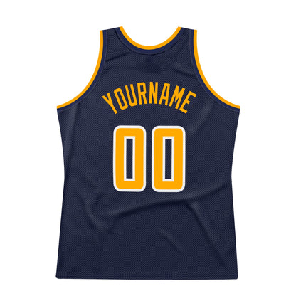 Custom Navy Gold-White Authentic Throwback Basketball Jersey - Sky-Custom