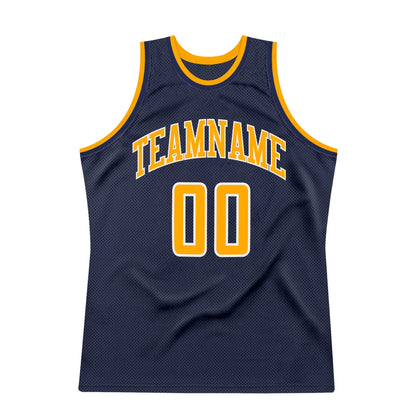 Custom Navy Gold-White Authentic Throwback Basketball Jersey - Sky-Custom