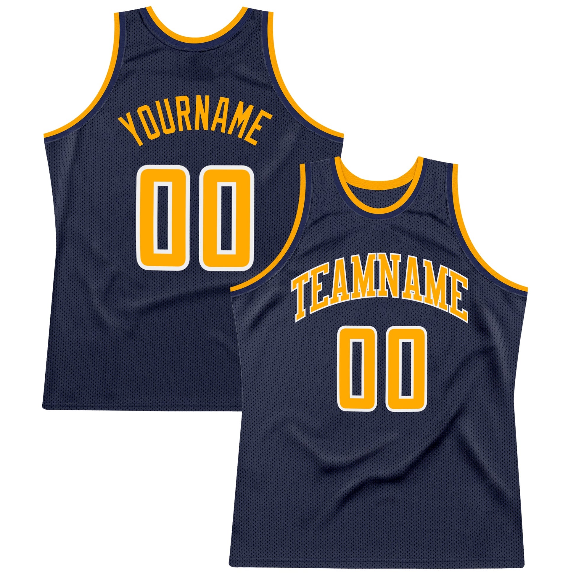 Custom Navy Gold-White Authentic Throwback Basketball Jersey - Sky-Custom