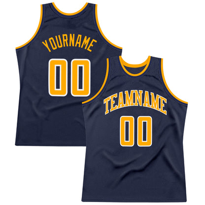 Custom Navy Gold-White Authentic Throwback Basketball Jersey - Sky-Custom