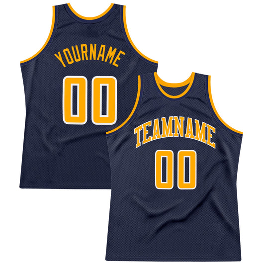 Custom Navy Gold-White Authentic Throwback Basketball Jersey - Sky-Custom