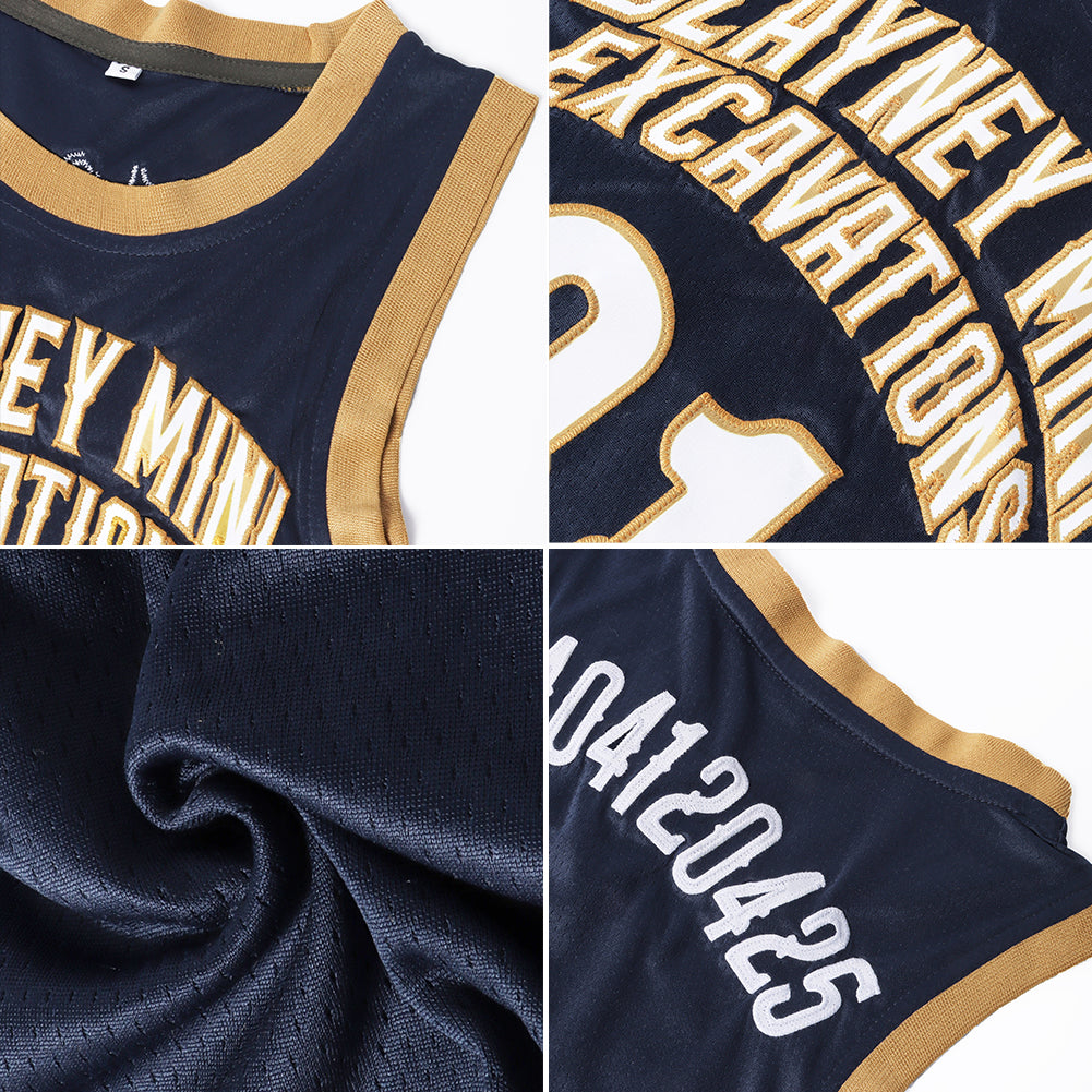 Custom Navy White-Old Gold Authentic Throwback Basketball Jersey - Sky-Custom