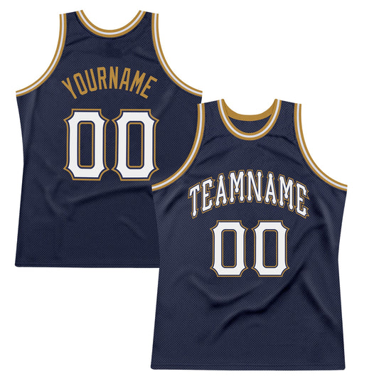 Custom Navy White-Old Gold Authentic Throwback Basketball Jersey - Sky-Custom