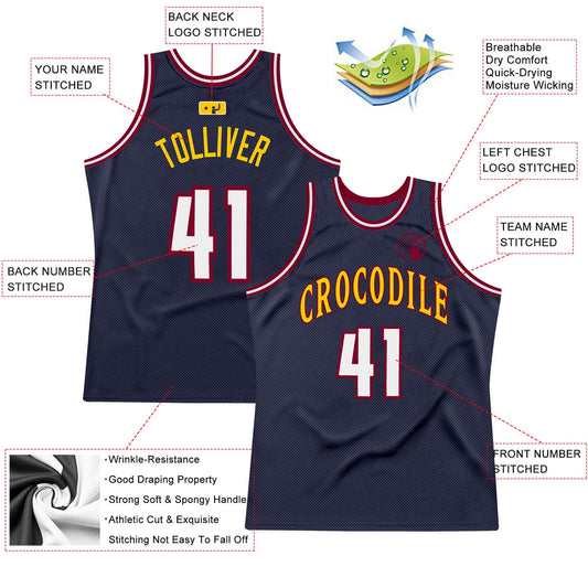Custom Navy White-Maroon Authentic Throwback Basketball Jersey - Sky-Custom