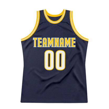 Custom Navy White-Gold Authentic Throwback Basketball Jersey - Sky-Custom