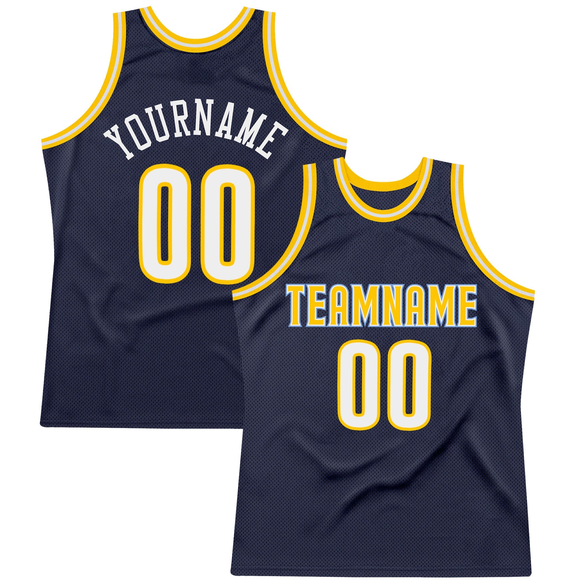Custom Navy White-Gold Authentic Throwback Basketball Jersey - Sky-Custom