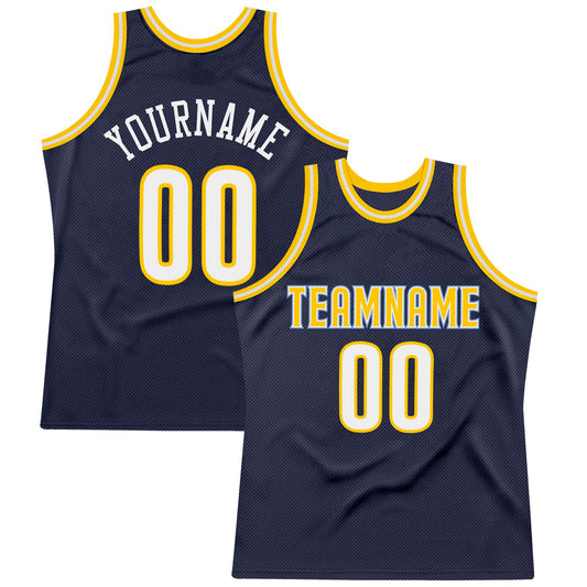 Custom Navy White-Gold Authentic Throwback Basketball Jersey - Sky-Custom