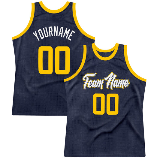 Custom Navy Gold-White Authentic Throwback Basketball Jersey - Sky-Custom