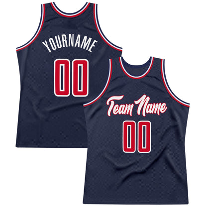Custom Navy Red-White Authentic Throwback Basketball Jersey - Sky-Custom