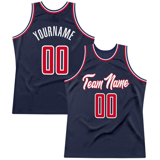 Custom Navy Red-White Authentic Throwback Basketball Jersey - Sky-Custom