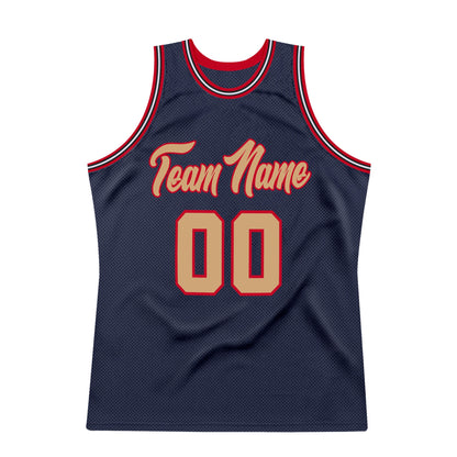 Custom Navy Old Gold-Red Authentic Throwback Basketball Jersey - Sky-Custom