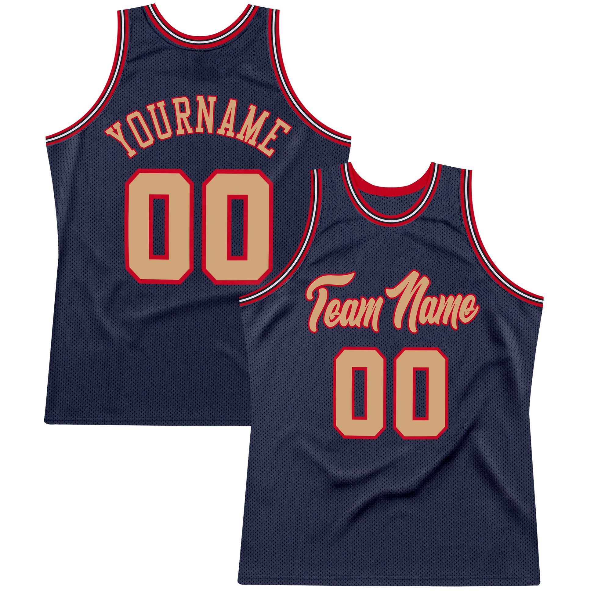 Custom Navy Old Gold-Red Authentic Throwback Basketball Jersey - Sky-Custom