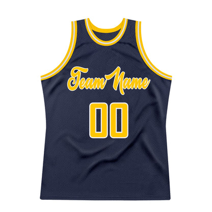 Custom Navy Gold-White Authentic Throwback Basketball Jersey - Sky-Custom