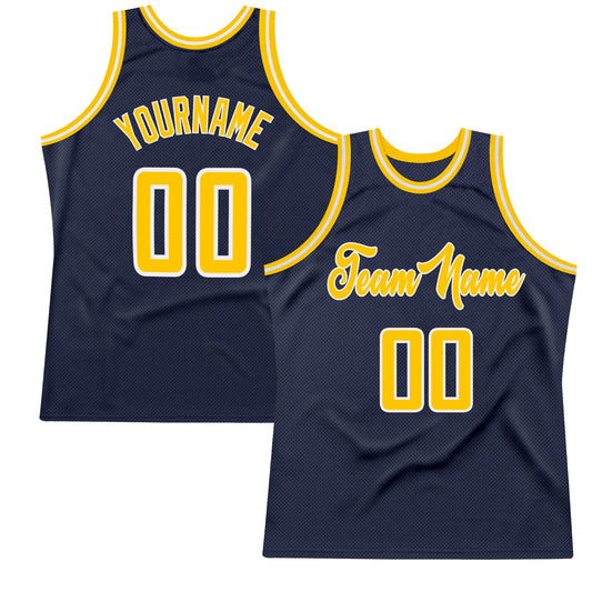 Custom Navy Gold-White Authentic Throwback Basketball Jersey - Sky-Custom