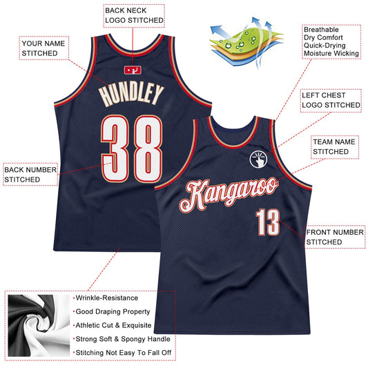 Custom Navy White-Orange Authentic Throwback Basketball Jersey - Sky-Custom
