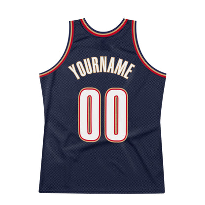 Custom Navy White-Orange Authentic Throwback Basketball Jersey - Sky-Custom