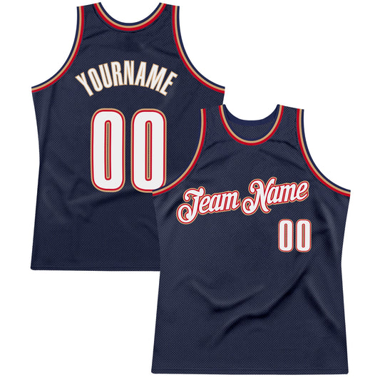 Custom Navy White-Orange Authentic Throwback Basketball Jersey - Sky-Custom