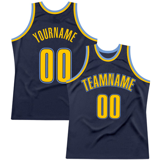 Custom Navy Gold-Light Blue Authentic Throwback Basketball Jersey - Sky-Custom