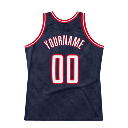 Custom Navy White-Red Authentic Throwback Basketball Jersey - Sky-Custom