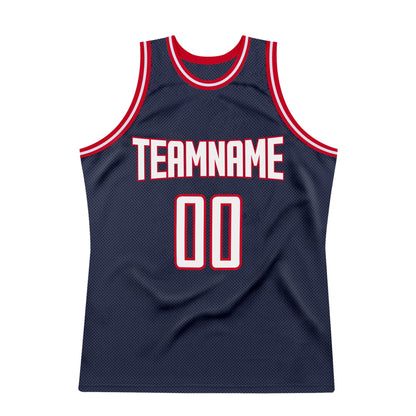 Custom Navy White-Red Authentic Throwback Basketball Jersey - Sky-Custom
