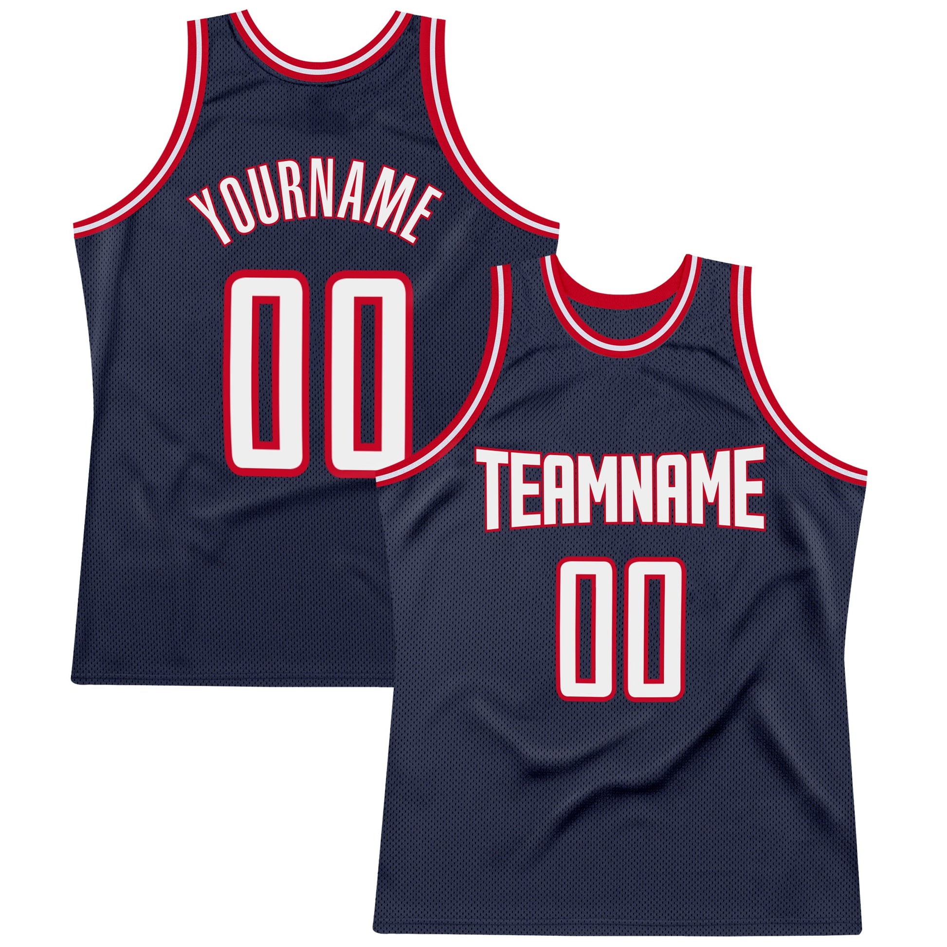 Custom Navy White-Red Authentic Throwback Basketball Jersey - Sky-Custom