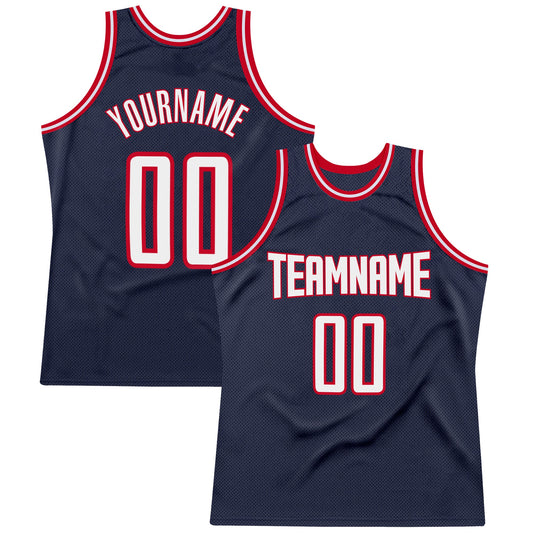 Custom Navy White-Red Authentic Throwback Basketball Jersey - Sky-Custom