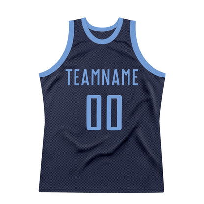 Custom Navy Light Blue Authentic Throwback Basketball Jersey - Sky-Custom