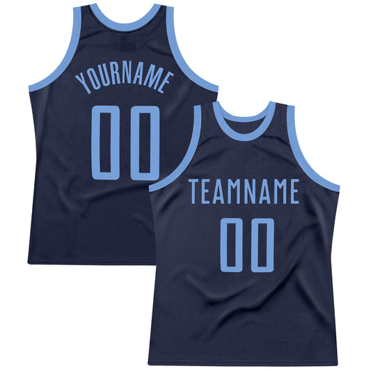 Custom Navy Light Blue Authentic Throwback Basketball Jersey - Sky-Custom