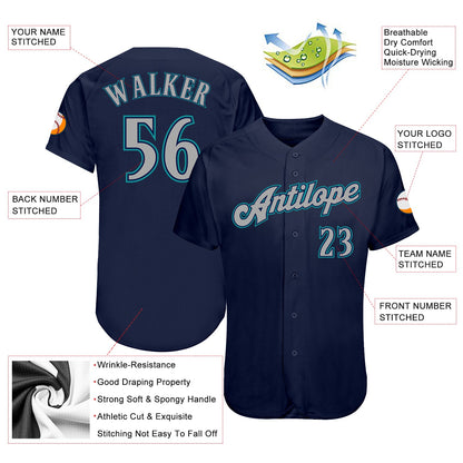 Custom Navy Gray-Teal Authentic Baseball Jersey - Sky-Custom