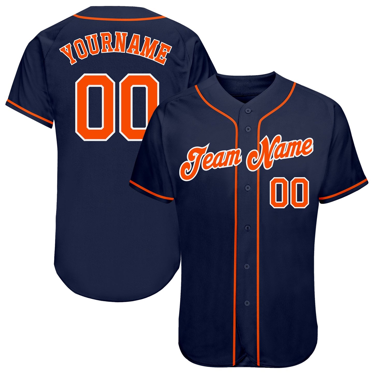 Custom Navy Orange-White Authentic Baseball Jersey - Sky-Custom
