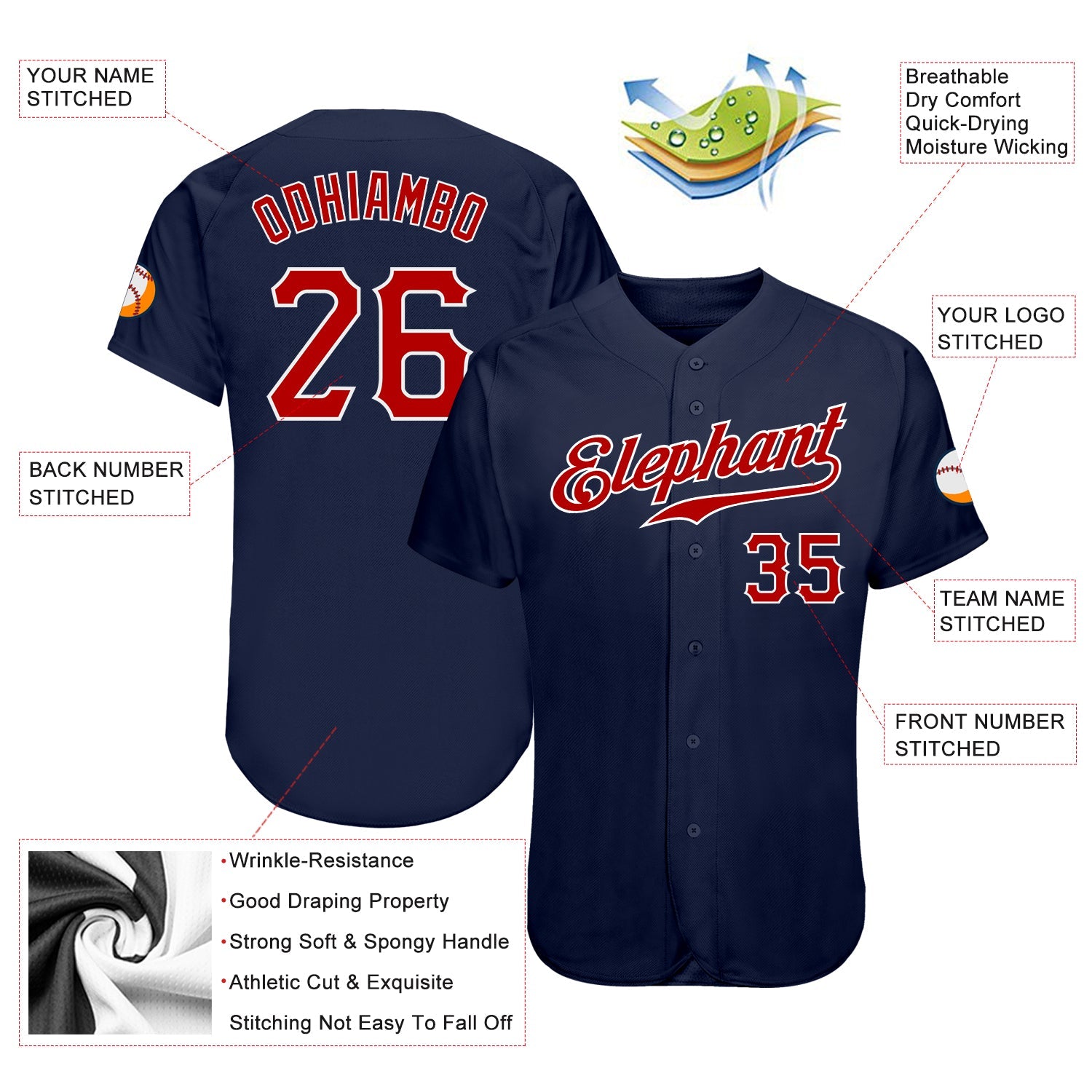 Custom Navy Red-White Authentic Baseball Jersey - Sky-Custom