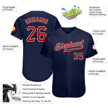 Custom Navy Red-White Authentic Baseball Jersey - Sky-Custom