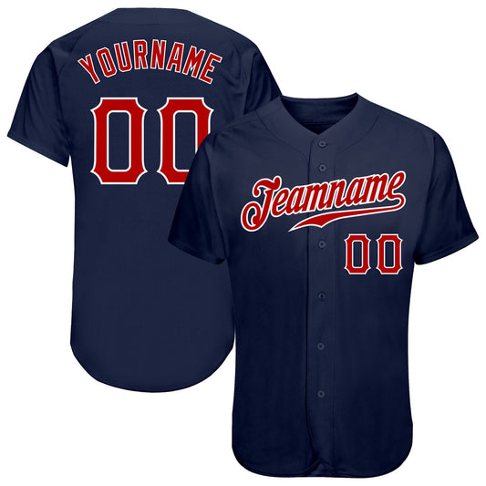 Custom Navy Red-White Authentic Baseball Jersey - Sky-Custom