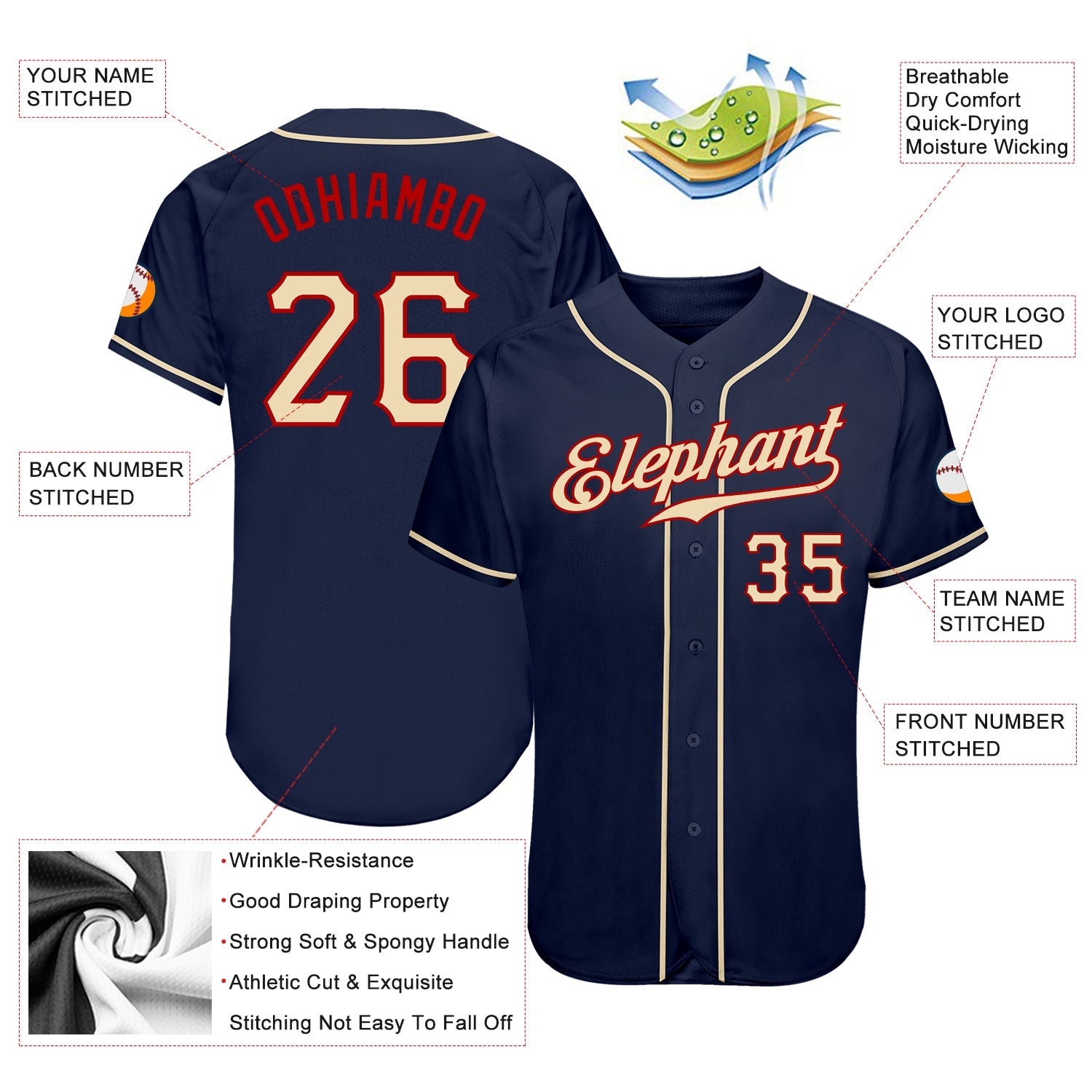 Custom Navy City Cream-Red Authentic Baseball Jersey - Sky-Custom