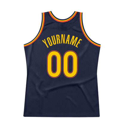 Custom Navy Gold-Orange Authentic Throwback Basketball Jersey - Sky-Custom