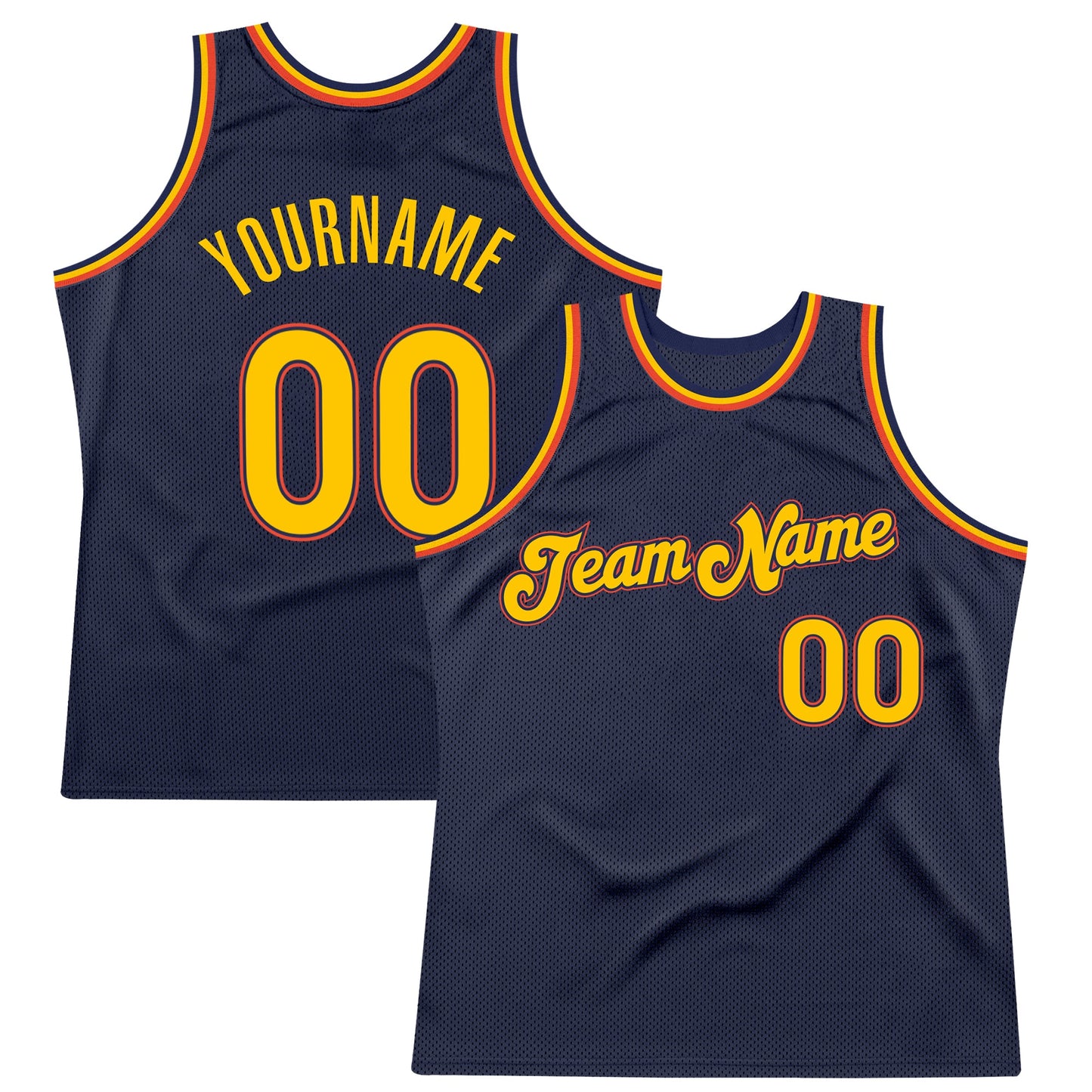 Custom Navy Gold-Orange Authentic Throwback Basketball Jersey - Sky-Custom