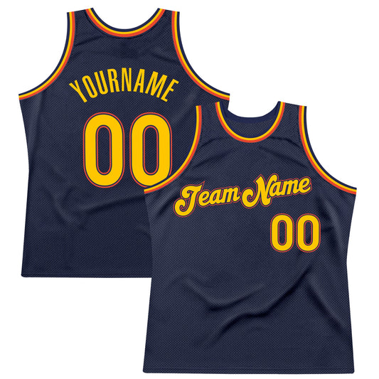 Custom Navy Gold-Orange Authentic Throwback Basketball Jersey - Sky-Custom