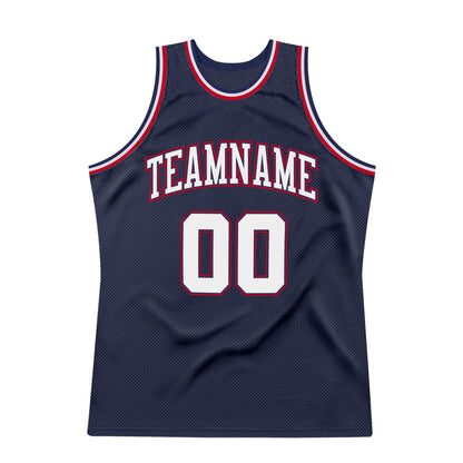 Custom Navy White-Red Authentic Throwback Basketball Jersey - Sky-Custom
