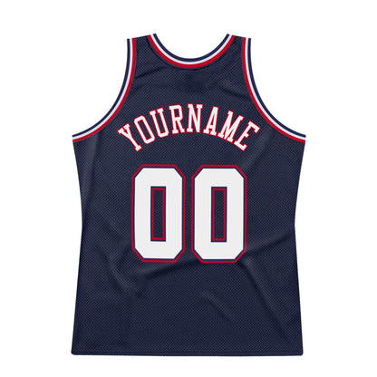 Custom Navy White-Red Authentic Throwback Basketball Jersey - Sky-Custom