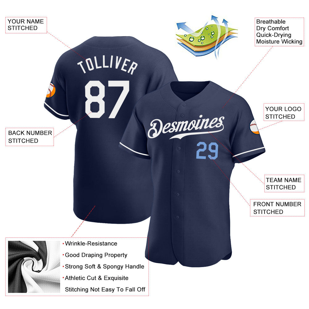 Custom Navy White-Light Blue Authentic Baseball Jersey - Sky-Custom