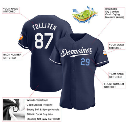 Custom Navy White-Light Blue Authentic Baseball Jersey - Sky-Custom