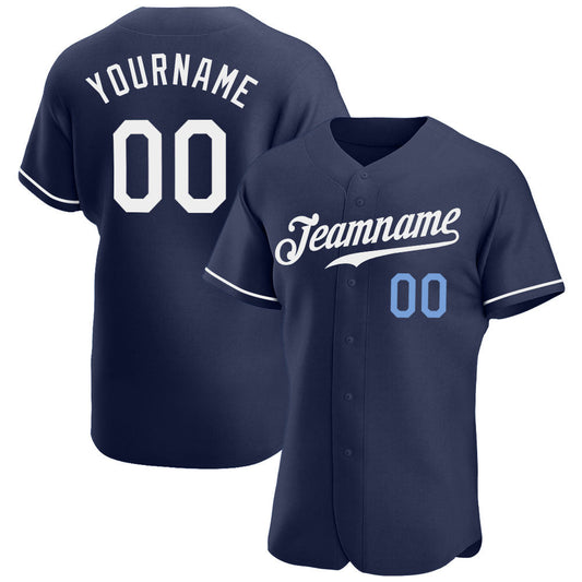 Custom Navy White-Light Blue Authentic Baseball Jersey - Sky-Custom