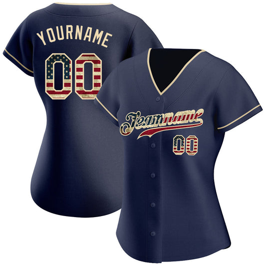 Custom Navy Vintage USA Flag-Cream Authentic Baseball Jersey - Sky-Custom