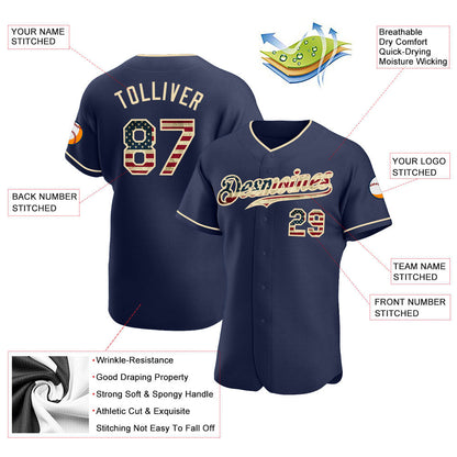 Custom Navy Vintage USA Flag-Cream Authentic Baseball Jersey - Sky-Custom
