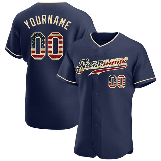 Custom Navy Vintage USA Flag-Cream Authentic Baseball Jersey - Sky-Custom