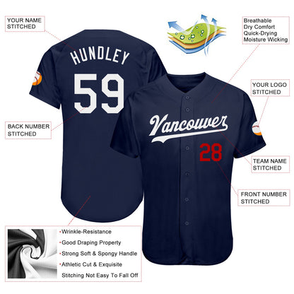 Custom Navy White-Red Authentic Baseball Jersey - Sky-Custom