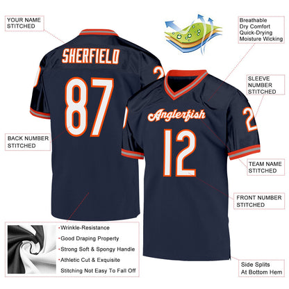 Custom Navy White-Orange Mesh Authentic Throwback Football Jersey - Sky-Custom