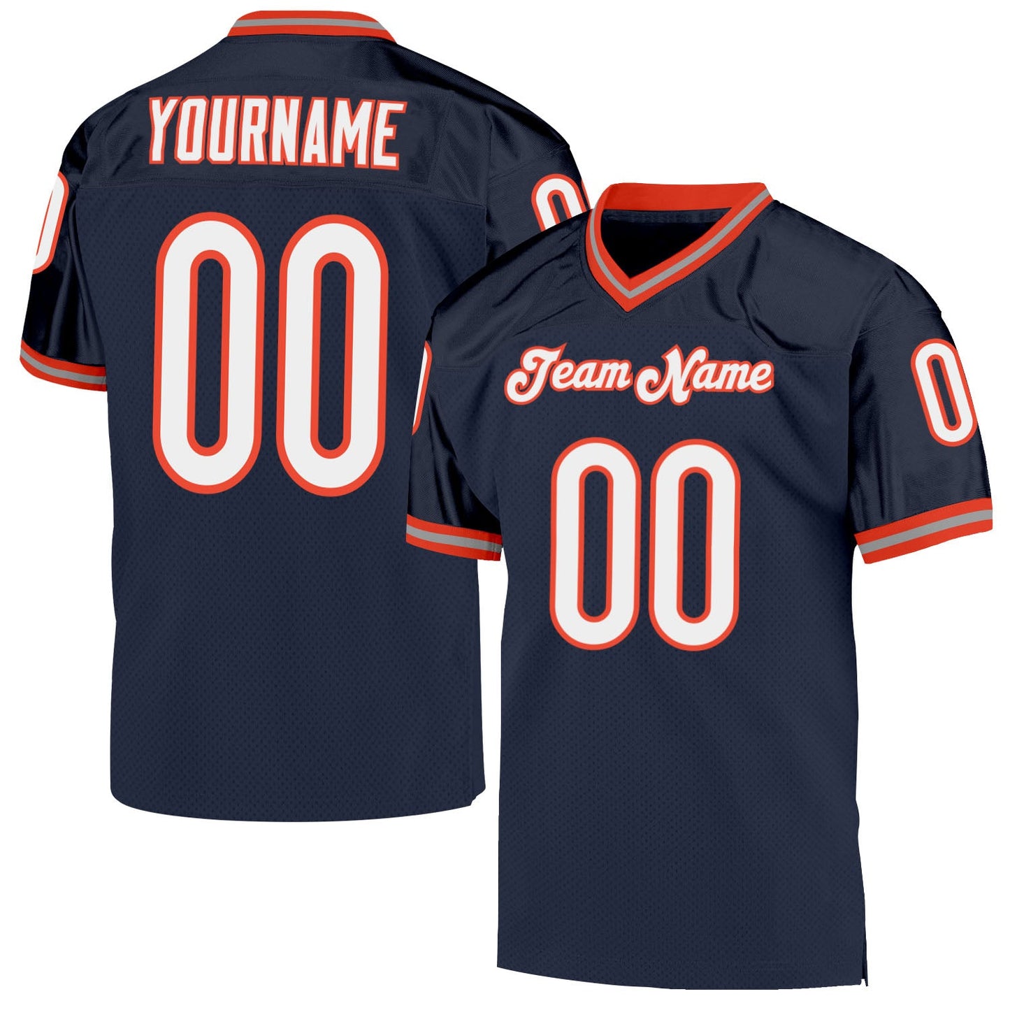Custom Navy White-Orange Mesh Authentic Throwback Football Jersey - Sky-Custom