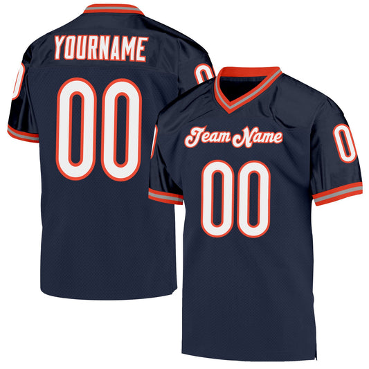 Custom Navy White-Orange Mesh Authentic Throwback Football Jersey - Sky-Custom