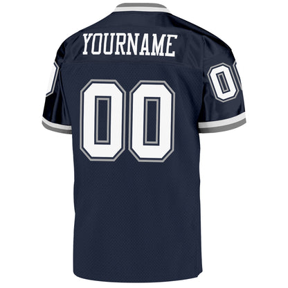 Custom Navy White-Gray Mesh Authentic Throwback Football Jersey - Sky-Custom